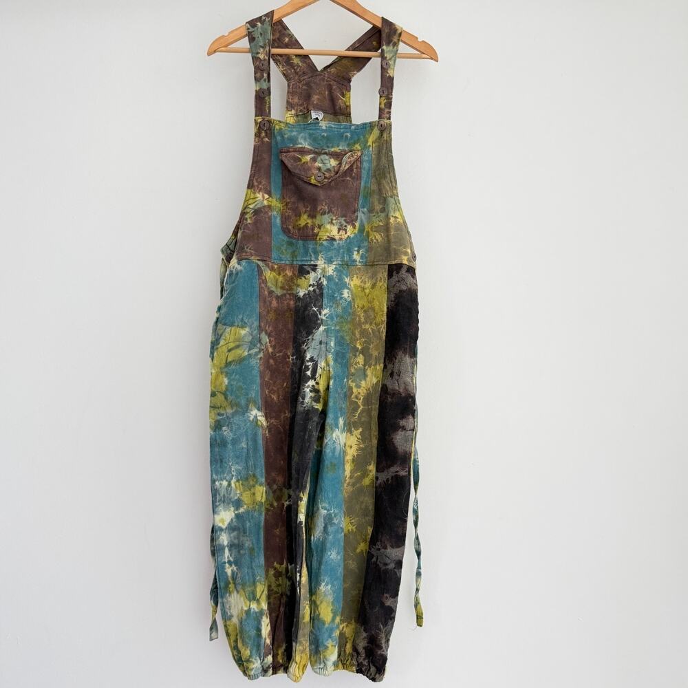 Cotton Patchwork Overalls Womens M/L Tie Dye Boho Earthy Hippie Festival Artsy